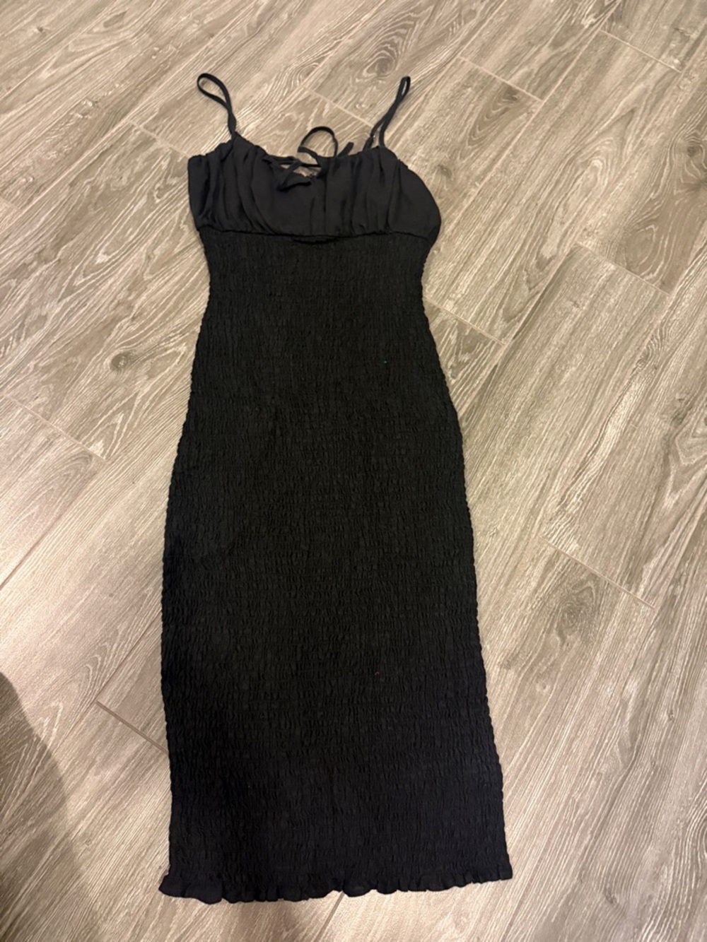 J. Crew Black Smocked Midi Dress with Spaghetti Straps